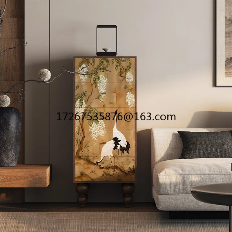 

Chinese classical crane solid wood chest of drawers living room porch drawer cabinet multi-functional locker