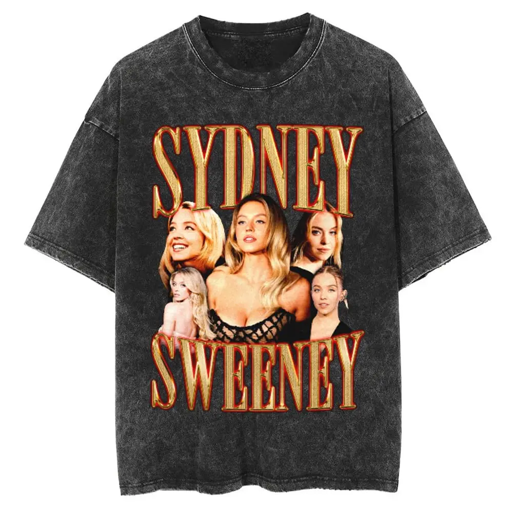 Sydney Sweeney Merch Vintage Wash Tee Summer Women Men Fashion Short Sleeve T-Shirts 