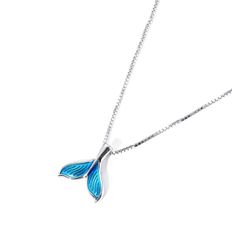 Sole Memory Cute Blue Dripping Glaze Mermaid Fishtail Whale 925 Sterling Silver Necklace For Women Jewelry Birthday Gift NE440 view 4