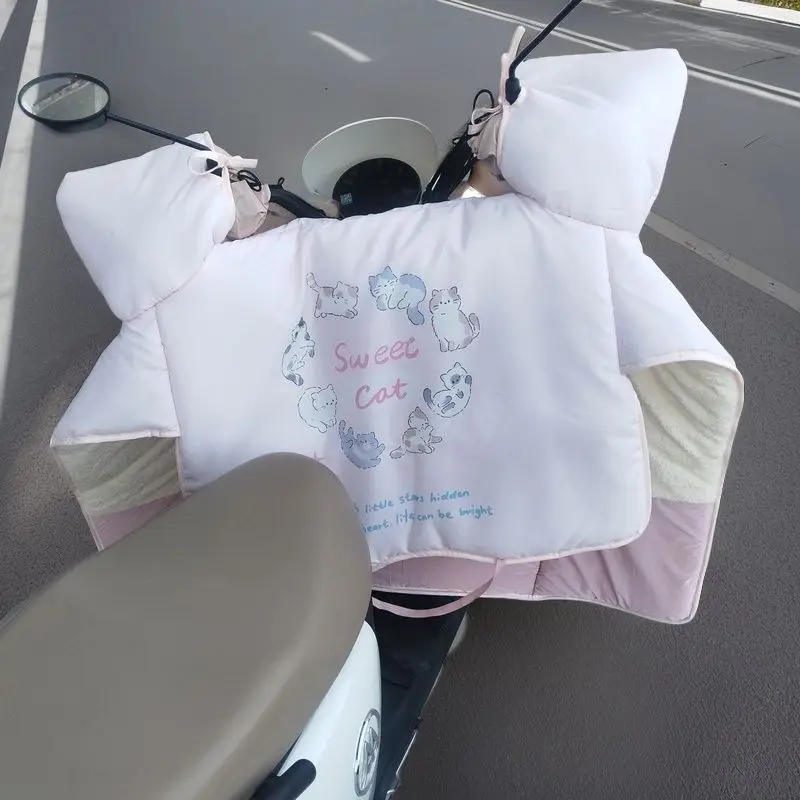 Winter Electric Bike Windshield Cover Thickened Fleece Windproof Motorcycle Sweetheart with Large Pocket