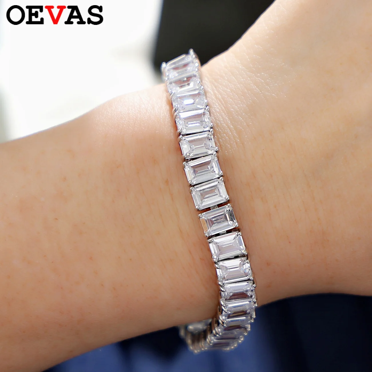 

OEVAS 5*7mm 1ct Emerald Cut Moissanite Bracelets For Women Man S925 Silver Lab Diamond Bracelet Wedding Party Fine Jewelry