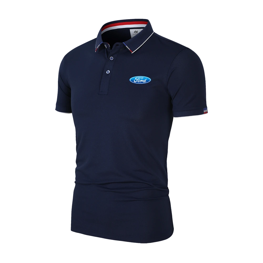 Summer New Men\'s Fashion Business Polo Shirt Ford Logo Solid Color Flip Collar Outdoor Leisure Cycling Sports T-shirt