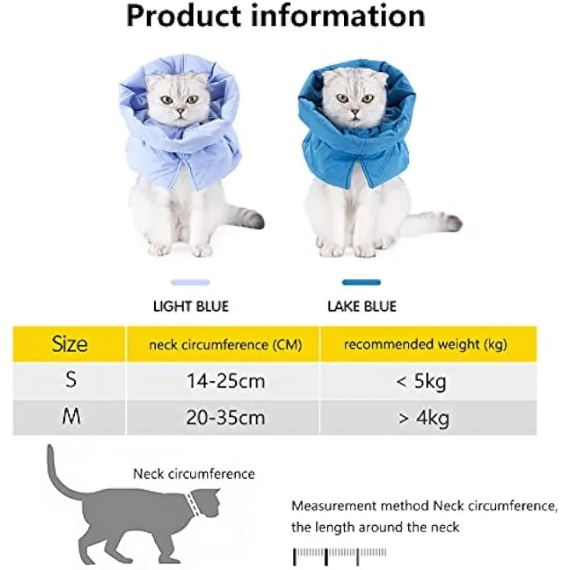 고양이 콘, 조절 가능한 고양이 콘 칼라, 부드러운 고양이 회복 칼라, 작고 큰 고양이용 핥기 중지-고양이 먹기 쉬움