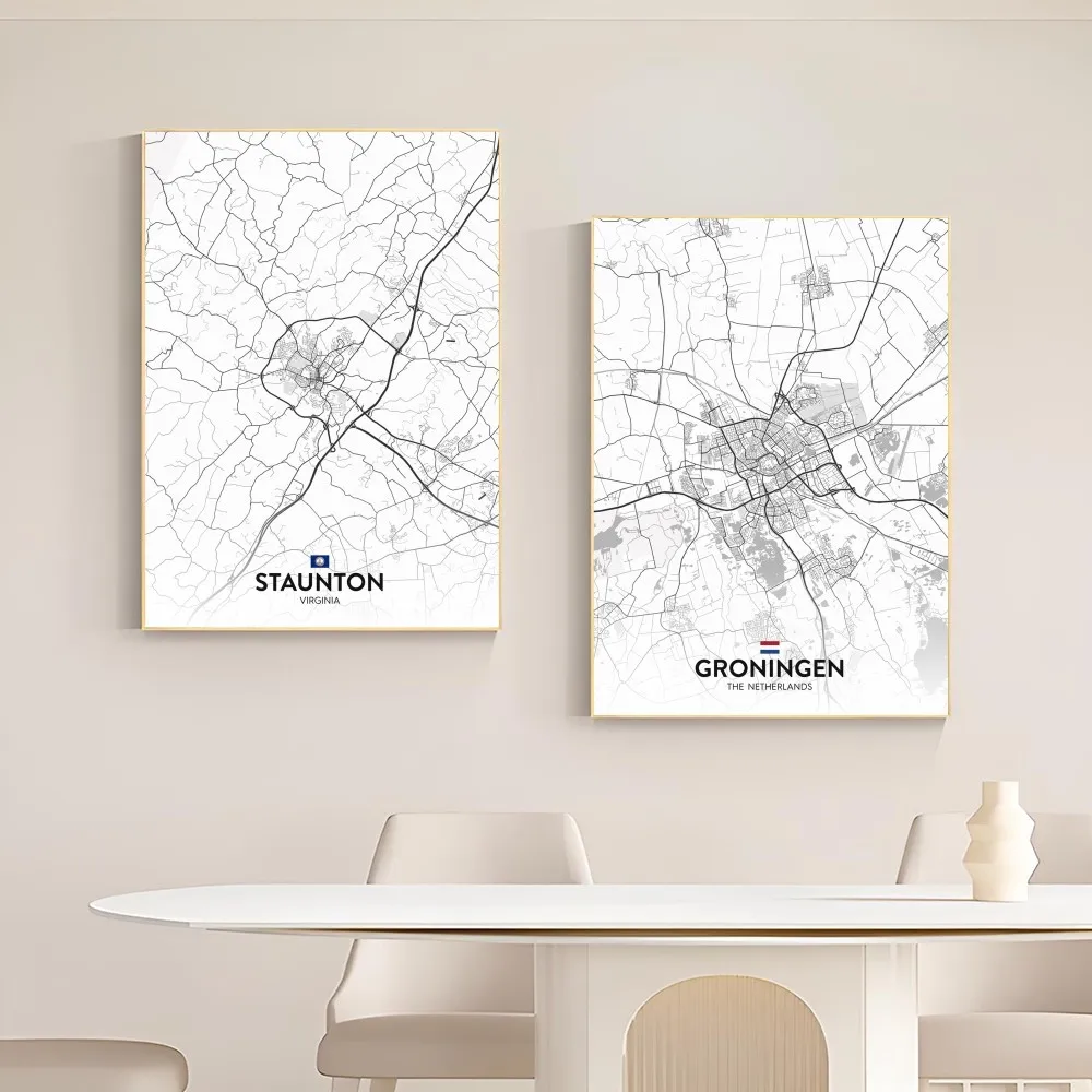 1pc City Map Poster Wall Sticker Bedroom Bedside Decoration Modern Art Indoor Hanging Painting