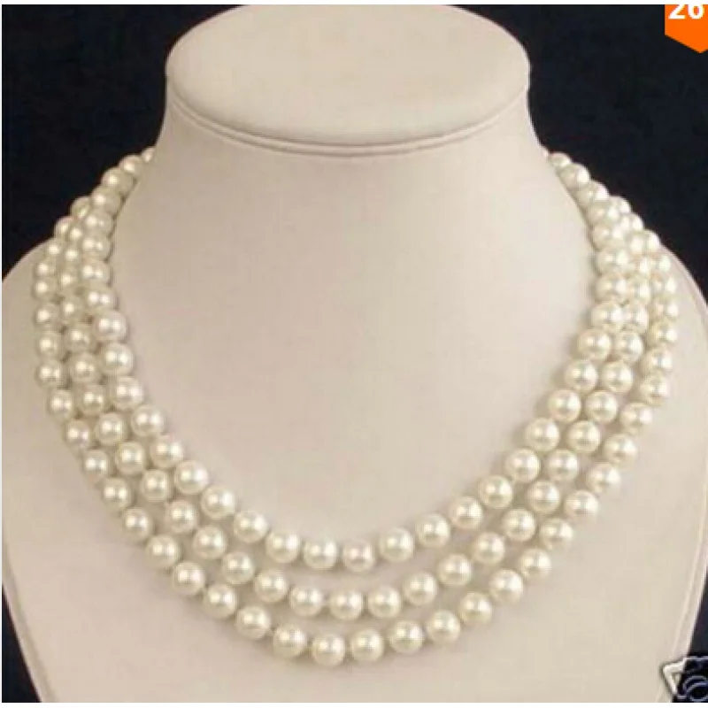 3 Rows Akoya Cultured 7-8 MM White Pearl Necklace Factory Wholesale price Women Giftword Jewelry