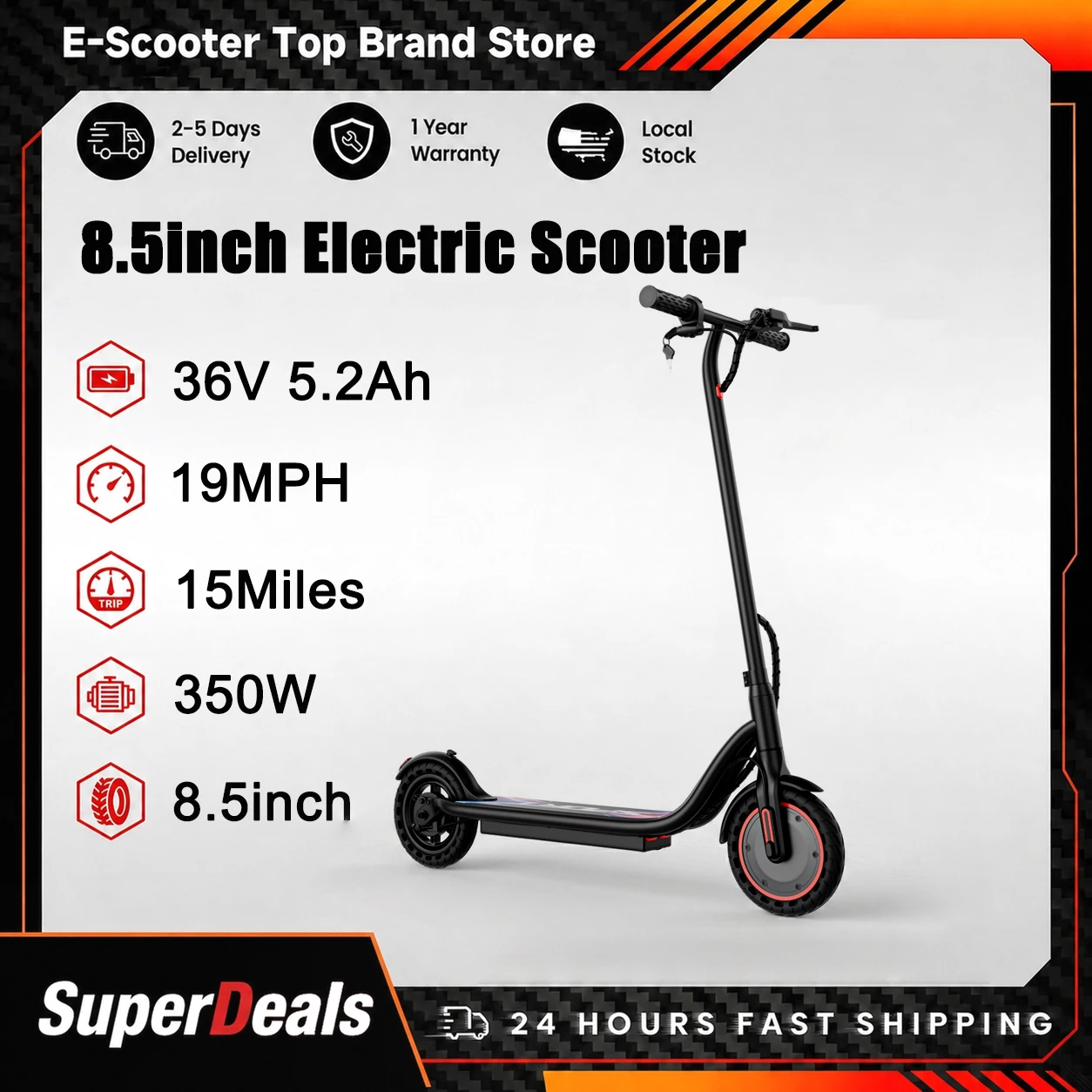 Electric Scooter-8.5'' Honeycomb Solid Tire,19mph-Max Speed,15 Miles-Max Range,Rear Drum Brake & Safety Lighting,Campus, Commuting