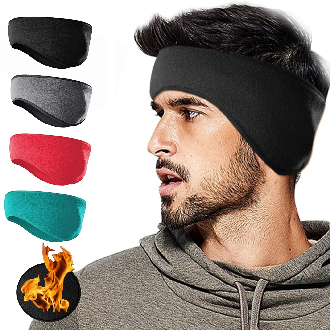 Winter Mens Fleece Earmuffs Warmers Sports antiperspirant band  Super Absorbent Outdoor Running Cycling  Polar Fleece Headband