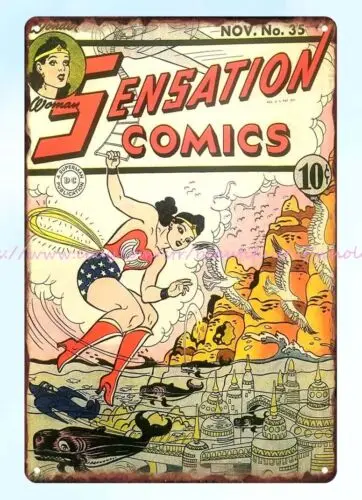 man cave wall plaques 1944 Sensation Comics metal tin sign