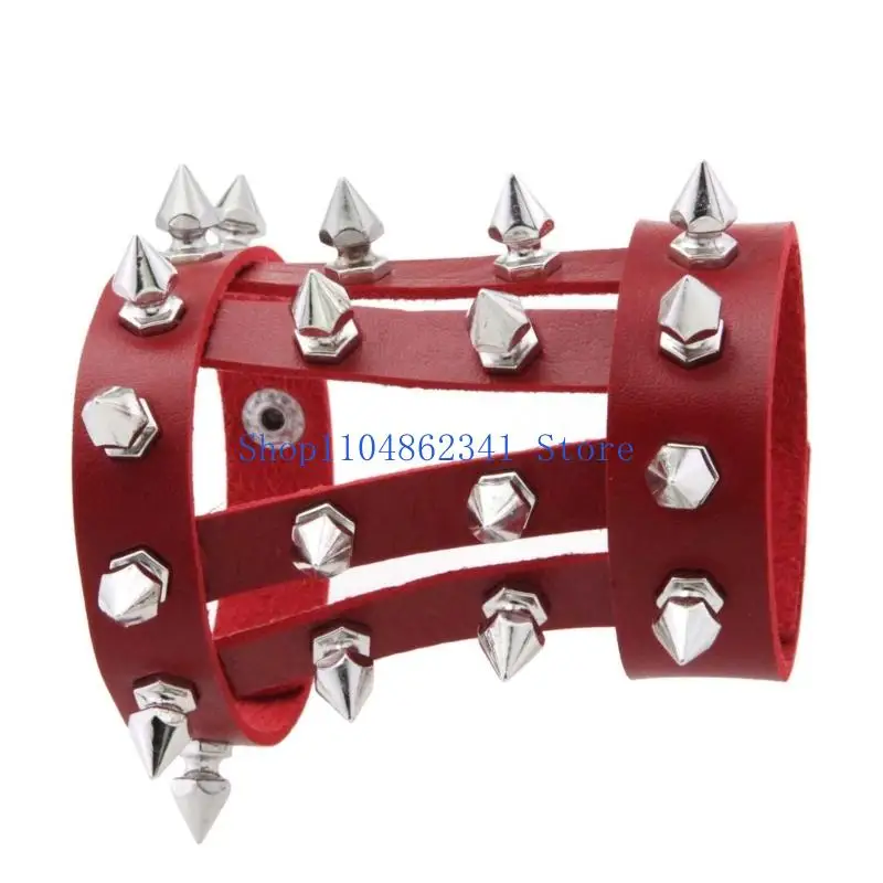 5ASD قابلة للتعديل أصفاد ذراع الشرير سوار لينة بو من جلد المعصم المعدني تصميم المجوهرات القوطية للرجال الموسيقى للنساء