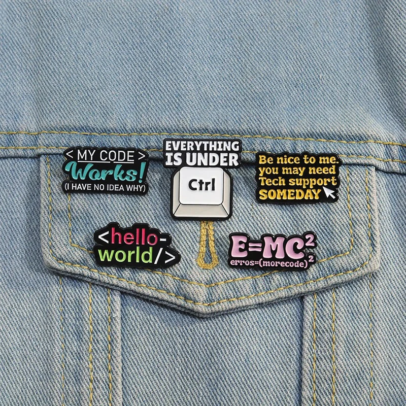 Keyboard Chemistry Periodic Table Coffee Book E=MC Letters Metal Badge Lapel Brooch Jewelry Creative Code Enamel Pin Programmer