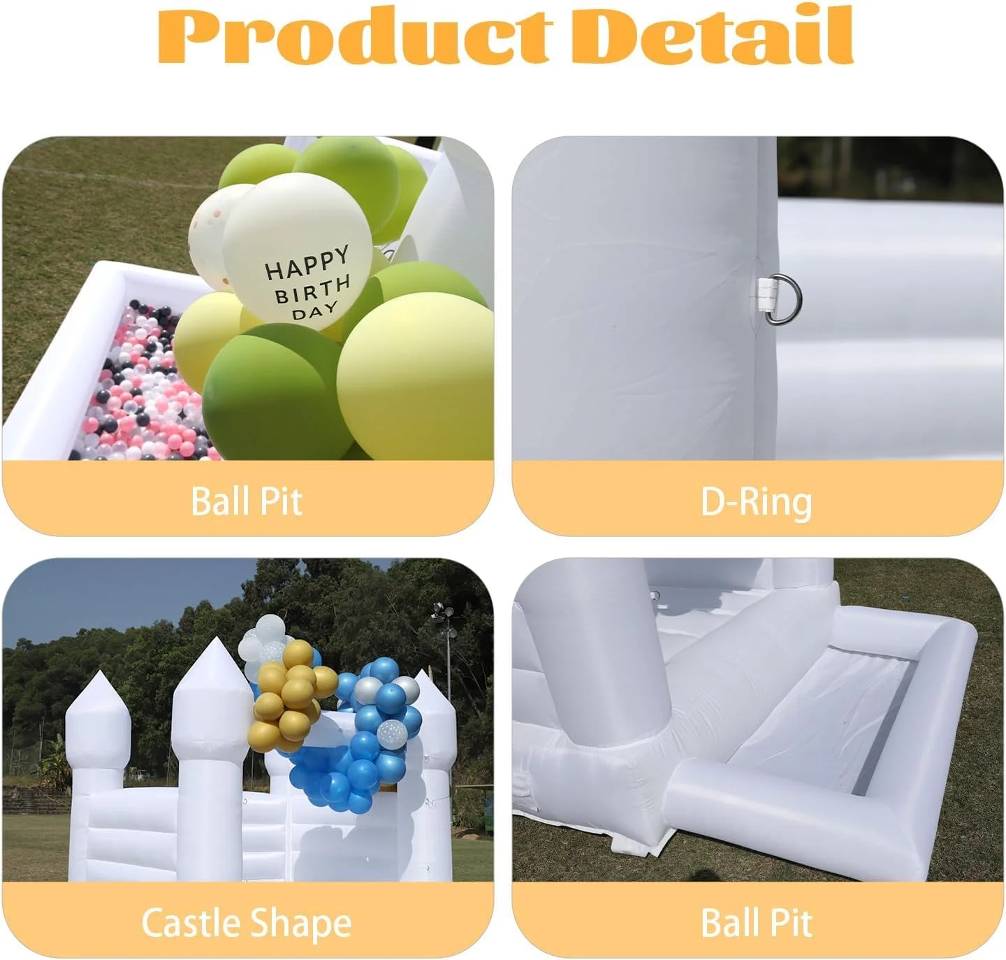 10X8FT Inflatable White Bounce House Castle with Ball Pit&Air Blower, White Jumper Bouncy Castle Wedding Decoration Jumping Bed