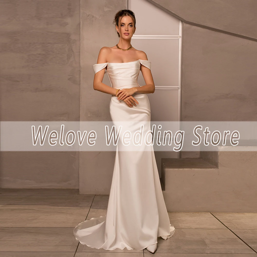 Vestido De novia De sirena para mujer, con hombros descubiertos blanco traje De novia, sin mangas, con cuello De barco, con espalda descubierta, personalizado