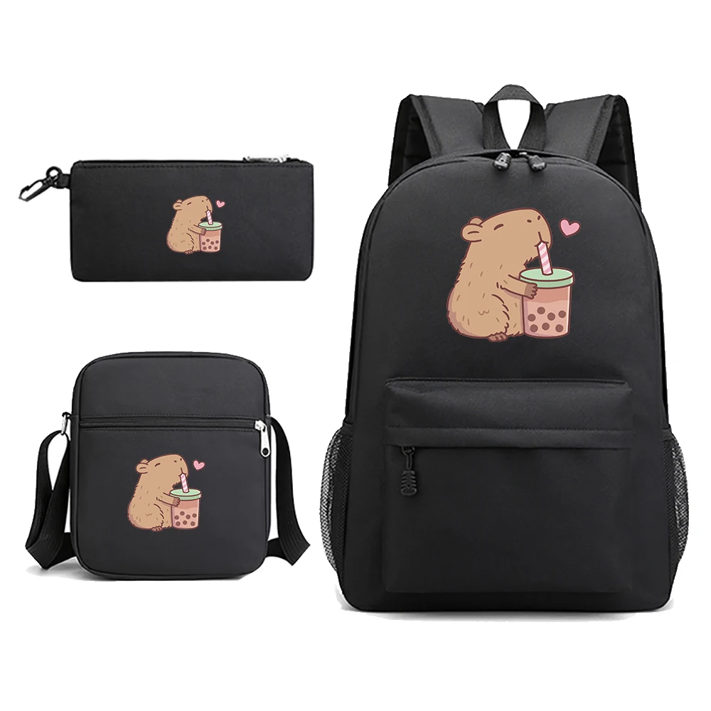 Cute Capybara Loves Bubble Tea Backpack Boys Girls Teens School Bags Kids  Rucksack shoulder Bagpack Travel Knapsack 3 Pcs/set