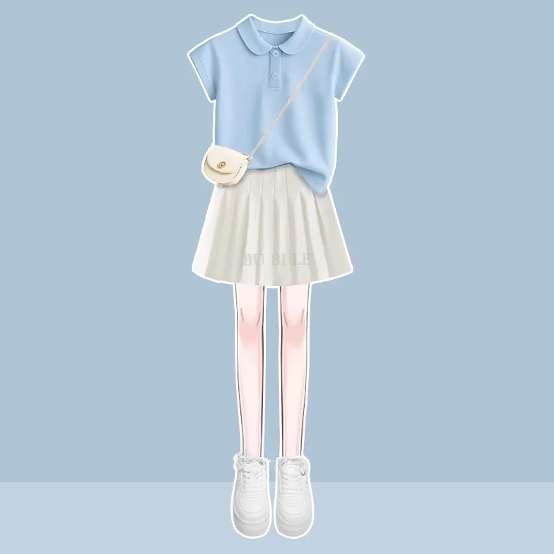 2026 summer tracksuit girls Clothes Children set sleeveless Teenager SLIM t shirt tops + short pleated skirt 4 8 10 12 14 year