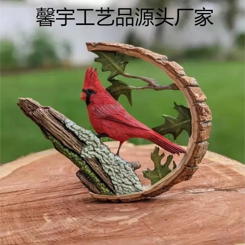 New resin handicraft ornaments, birds stepping on branches, semi-circular scenery, home interior garden