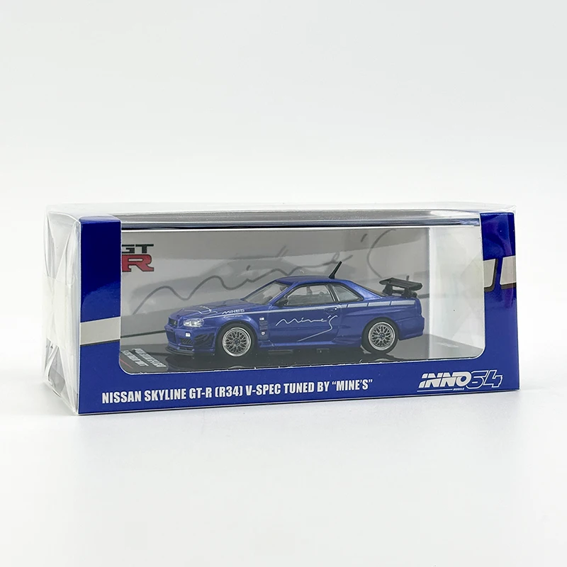 Diecast 1/64 escala nissan skyline gtr r34 modelo de carro esportivo liga nissan skyline gtr r34 modelo de carro azul exibição de coleção estática