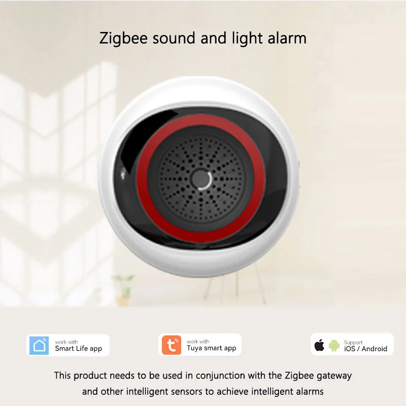 Zigbee Wireless Audible and Visual Alarm Large Decibel 100dB Sound Security Monitoring Anti-theft Horn USB/Battery Powered