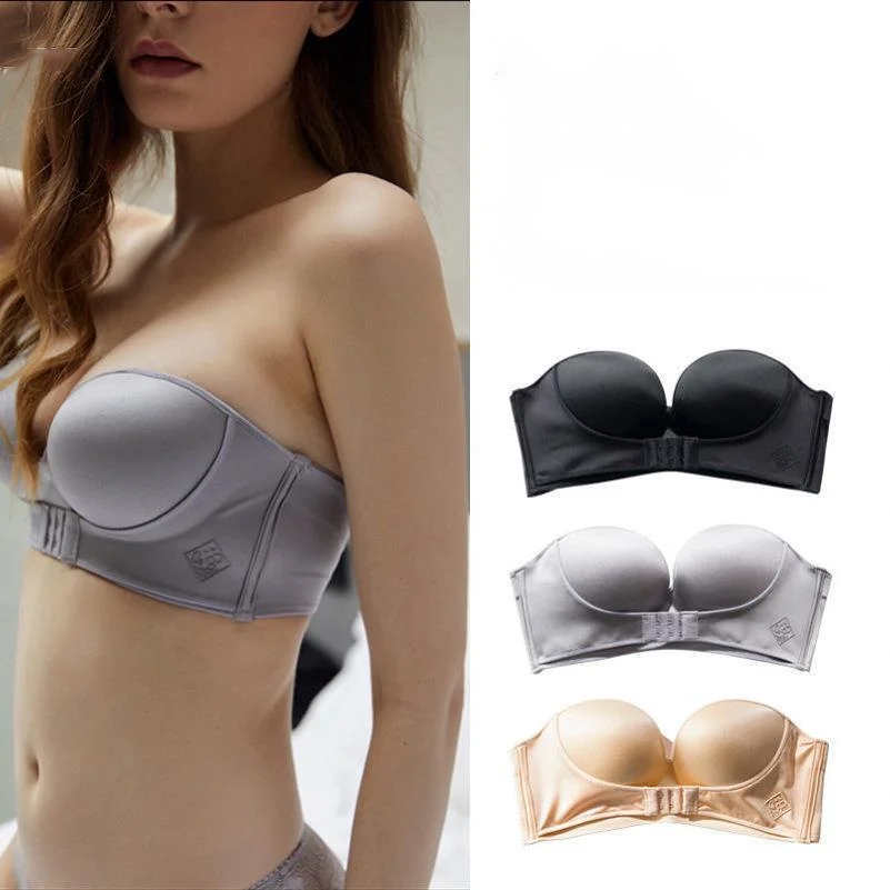 

Thin Gathered Strapless Bra Women's Solid Color Comfortable Traceless Steel Ring Brassier Summer Soft Seamless Bras Lingerie