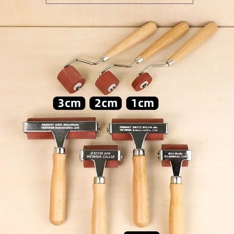 Printmaking drum, ink art, rubber drum, advanced wooden handle, printmaking tool, coloring brush