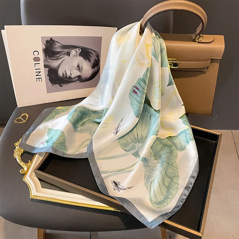 Design Square Scarves Women Cashew nut flower Luxury Headscarf Popular Style 70X70CM Beach Kerchief The Four Seasons Silk Hijab