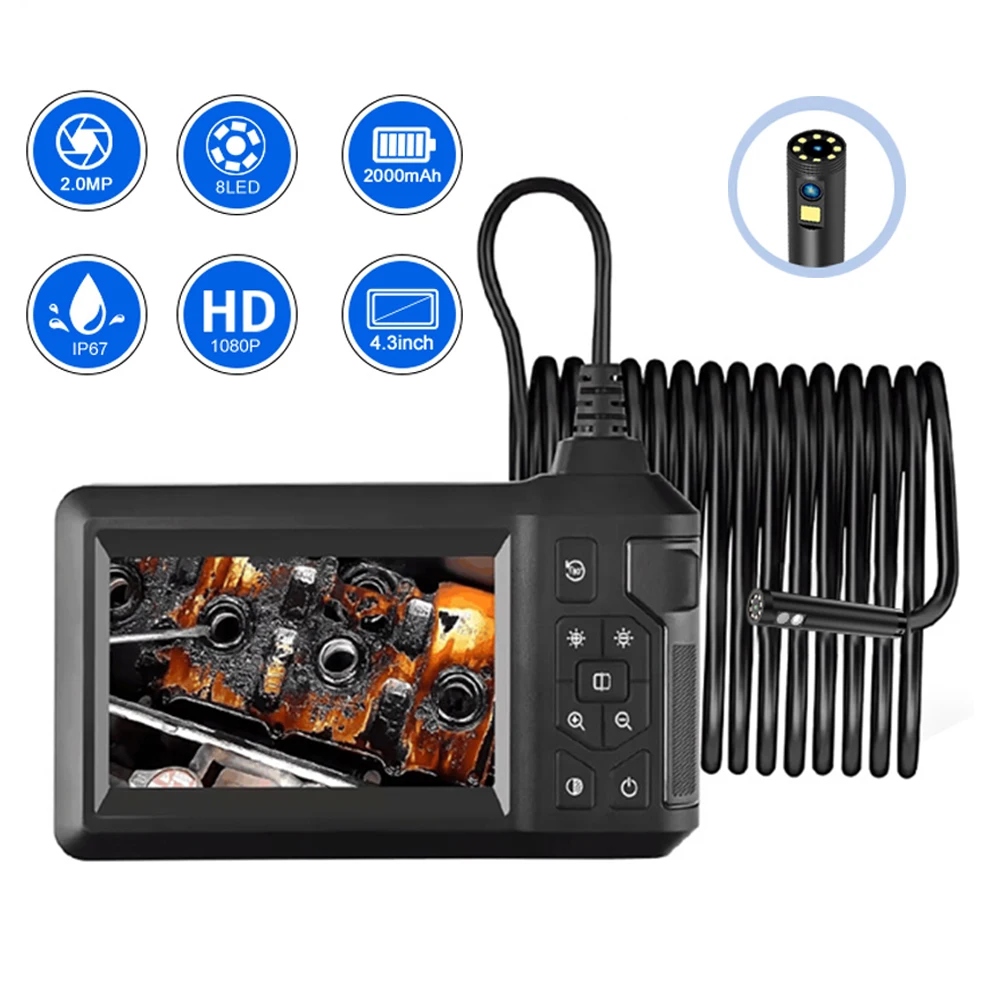 

Dual Lens Industrial Endoscope 8mm IP67 Waterproof Camera Sewer Camera with 4.3" LCD Digital Inspection Camera for Home Drain