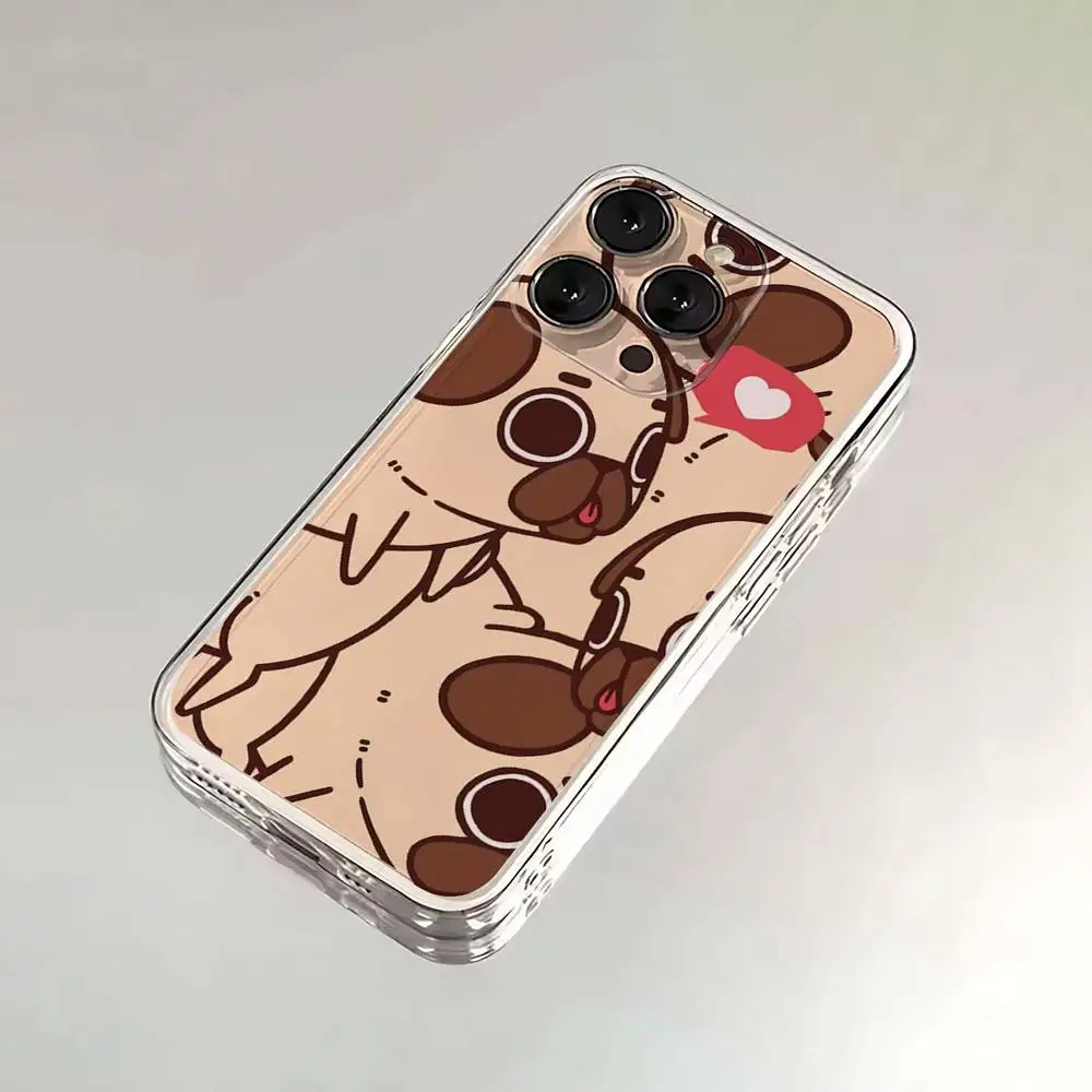 Милый чехол для телефона с изображением мопса для iPhone 6,16,15,14,13,12,11,17 Pro,Max,Plus,X,XS,XR,SE,Mini, прозрачный мягкий чехол