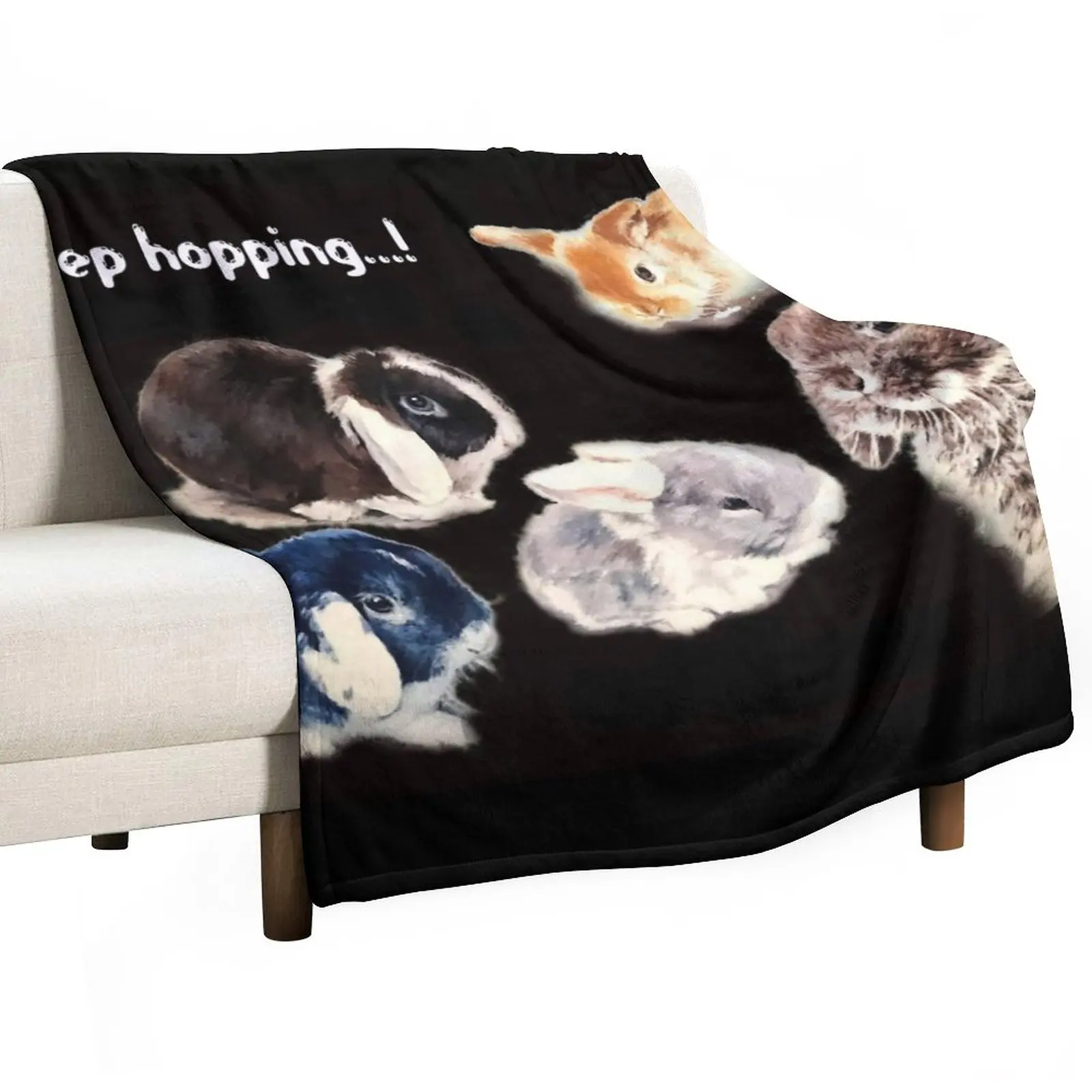 

A Fluffle of cute bunnies! Logo 'Just Keep hopping!' Throw Blanket Fluffy Shaggy funny gift Blankets