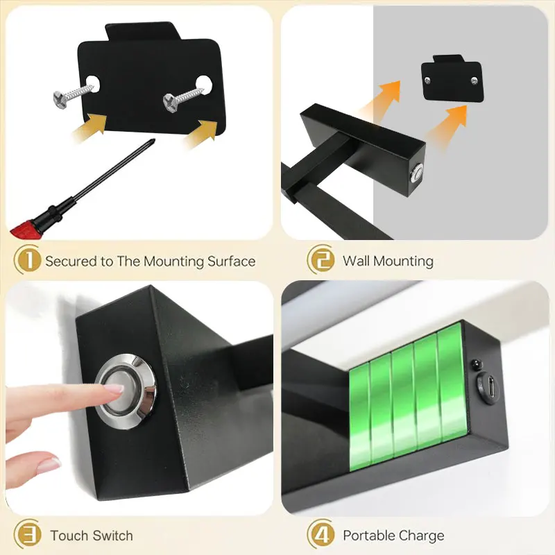 5200mAh USB Rechargeable Picture Lights 3CCT Dimmable & Remote Wire-less Battery Operated Art Painting Light Wall Lights Sconce