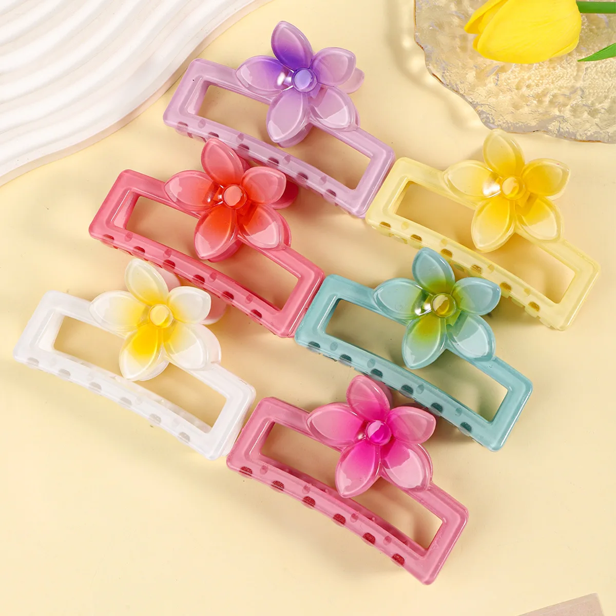 1 قطعة صيف جديد مربع البيض زهرة مخلب كليب ، التدرج الحلو الدوبامين إكسسوارات الشعر ، عودة رئيس كعكة القرش كليب #2