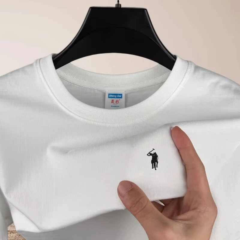 2026 Summer Men's 100% Pure Cotton Round Neck T-Shirt Pony Embroidery High Quality Short Sleeve Casual Sports Fashion Tops image 3