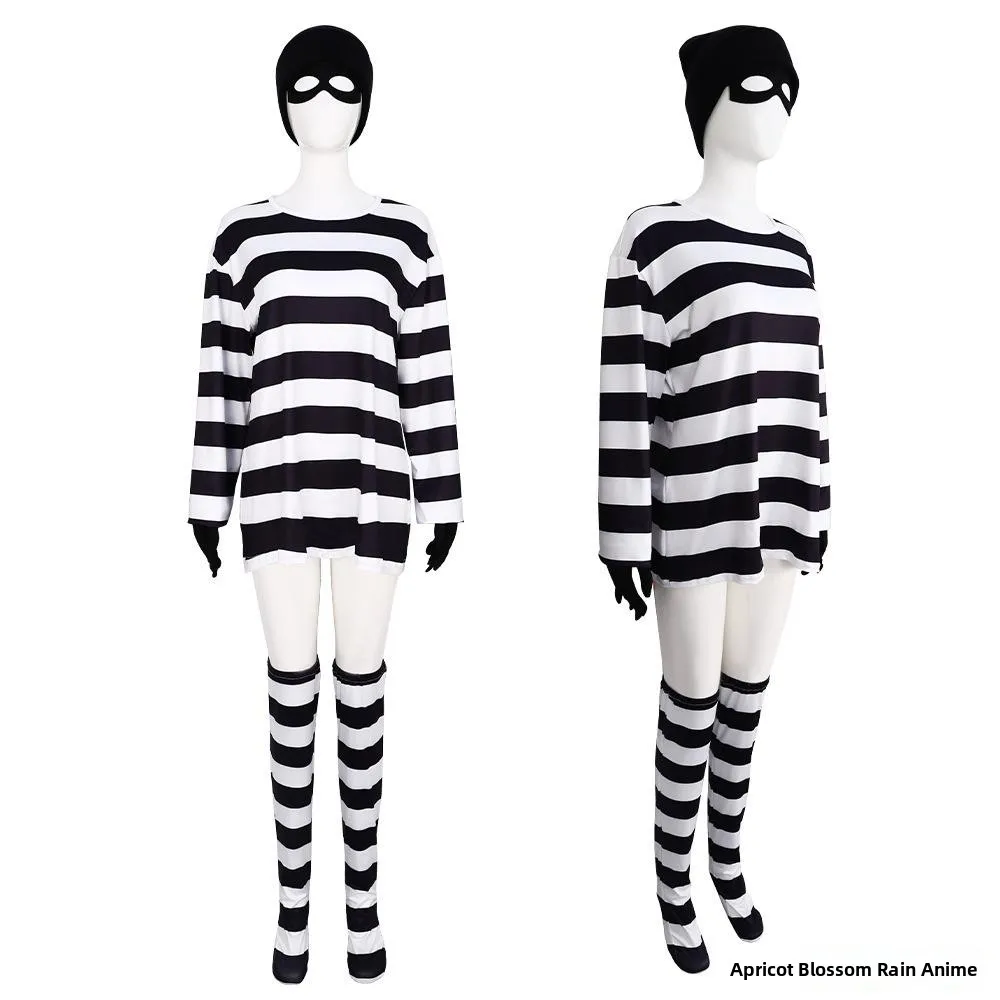 6피스 세트 롱 슬리브 코스프레 의상 스트라이프 의상 변신 댄스 공연 무대 의상 여성 패션