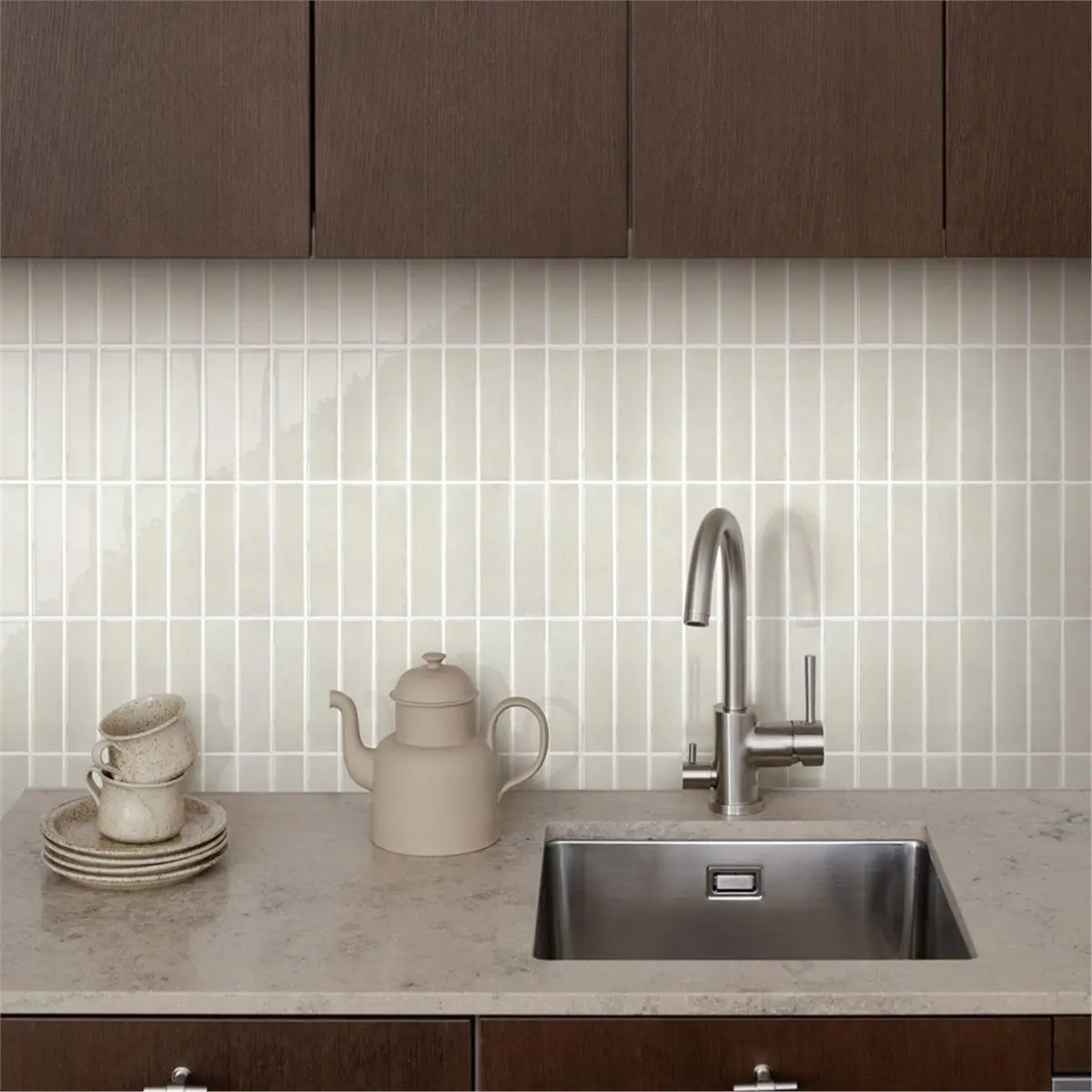 5 Sheets Removable Beige Tile Stickers - Peel & Stick Waterproof Decals for Kitchen & Bathroom