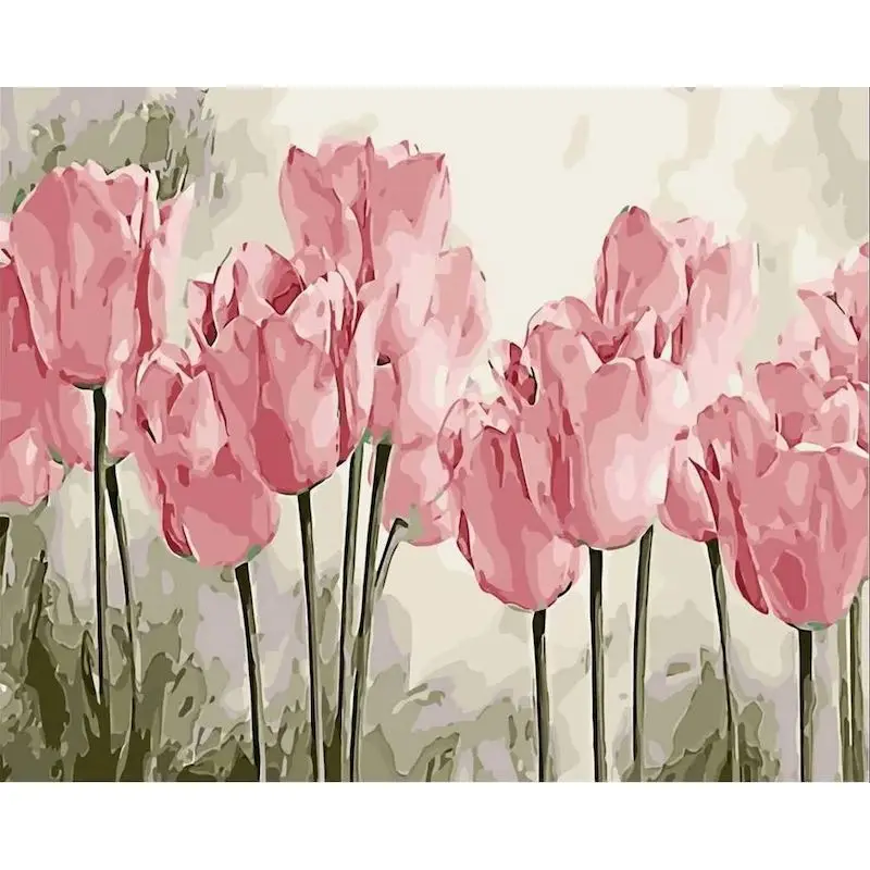 

CHENISTORY Painting By Numbers Pink Tulip Acrylic Painted Pictures By Numbers Flower Number Painting Home Decor