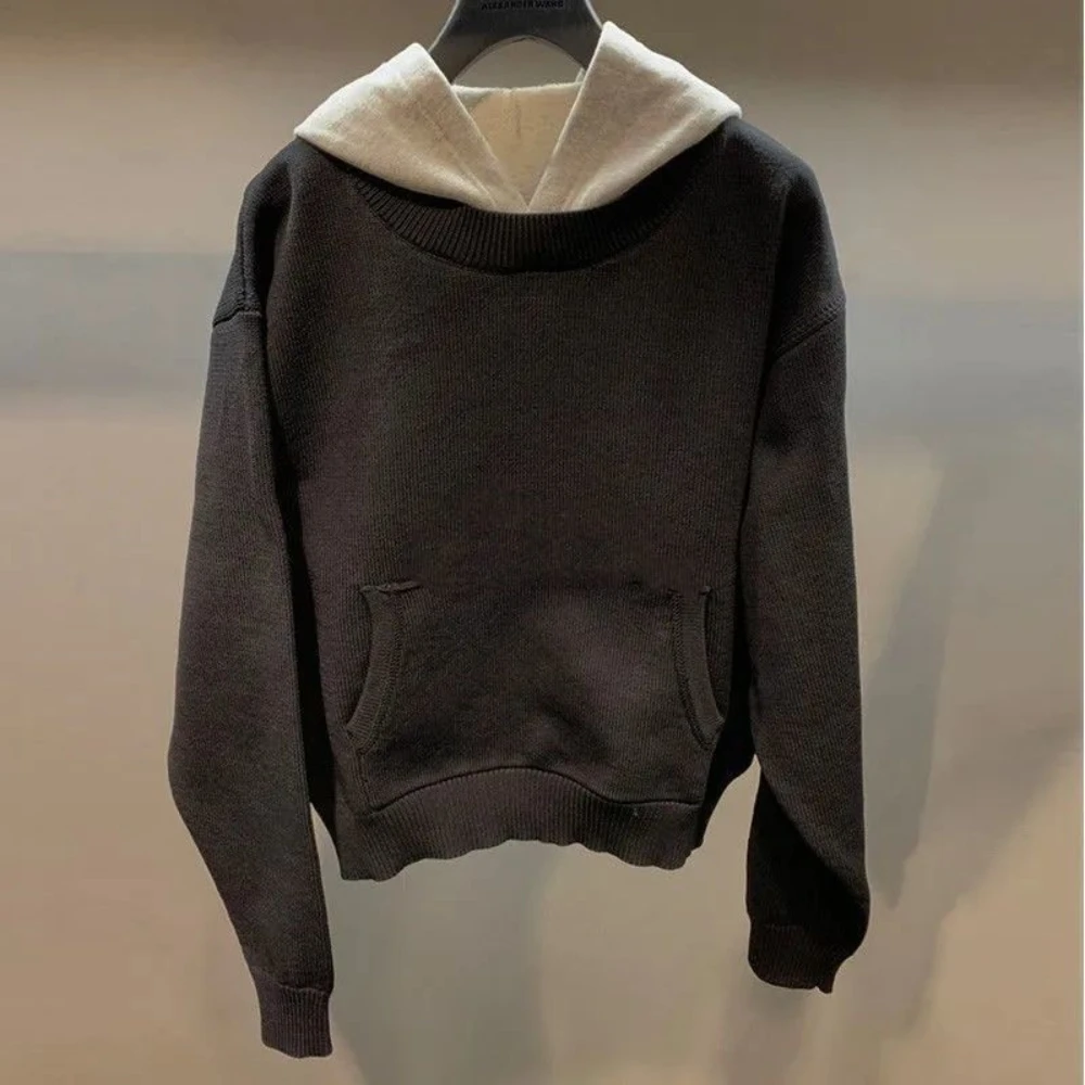 Man Hoodies Knitting Black Pocket Slim Fit Sweatshirts for Men S Autumn Luxury Sweat Shirt High Quality New in Winter Designer