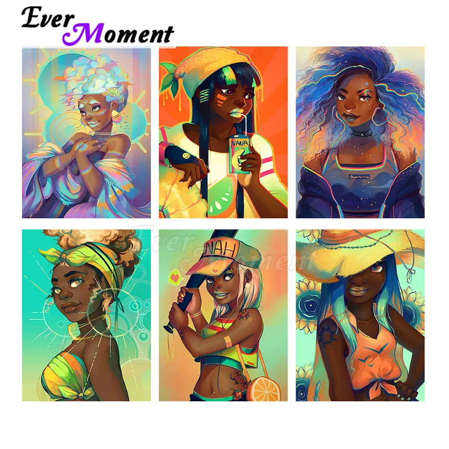 

Ever Moment Black Girl Diamond Painting Full Drill Picture Modern Wall Art Home Decor Craft Kits For Adults S2F2753