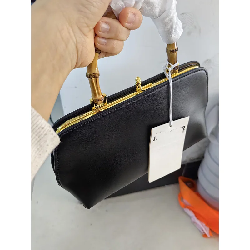 2026 Bamboo Frame Kiss Clasp Clutch Bag Unique Design Top Handle Shoulder Crossbody Bag Versatile Women Handbag Hot Sale view 2