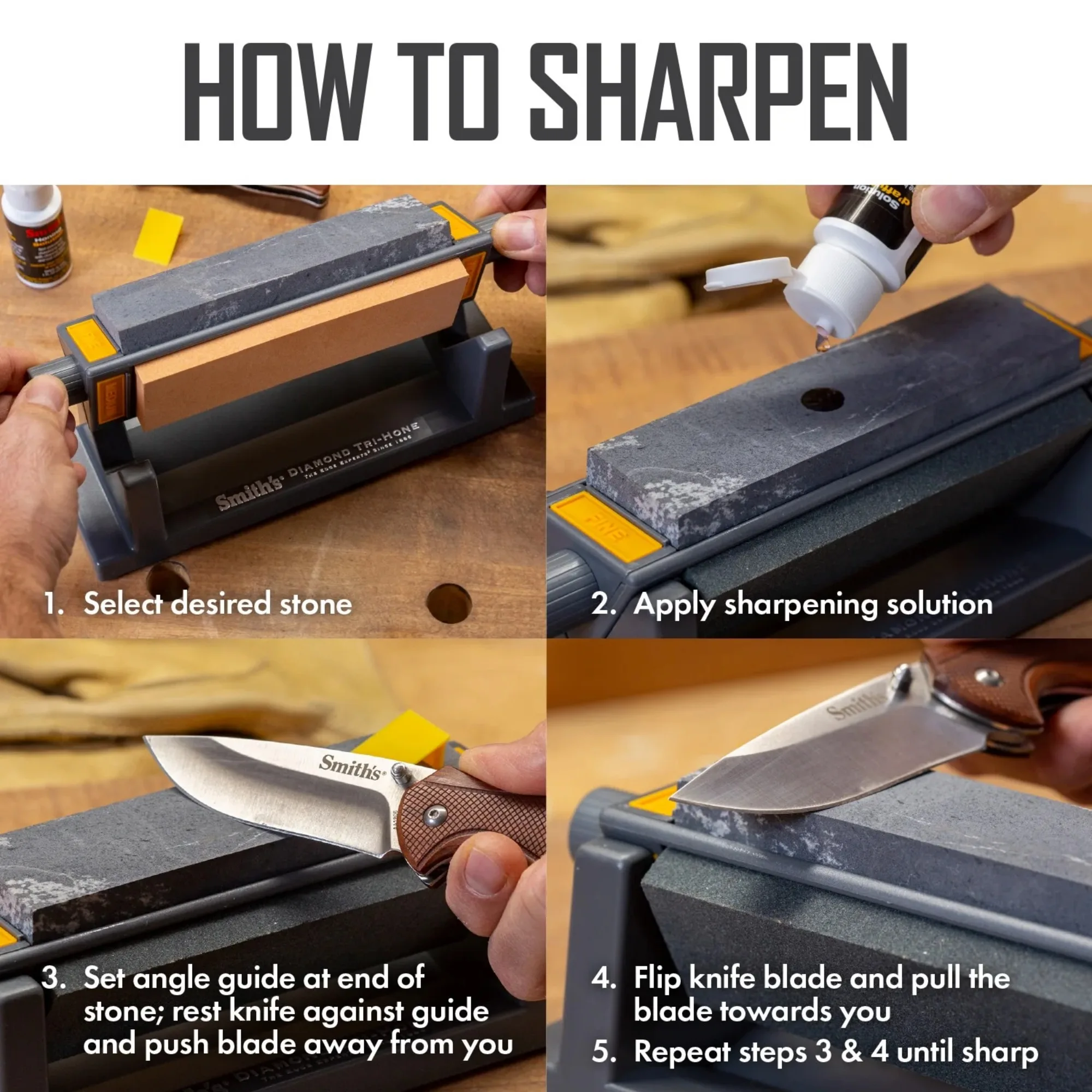 トライホーン砥石研ぎシステム、ポケットナイフ、狩猟用ナイフ、バックナイフ、釣り用ナイフ、キッチンナイフ、各種ツールに使用。