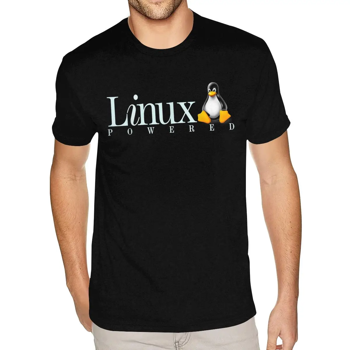 

1980s Linux Os T Shirt Powered By Linux Penguin Cotton Custom Short Sleeve Valentine's Boy 3XL Black Tee Shirts