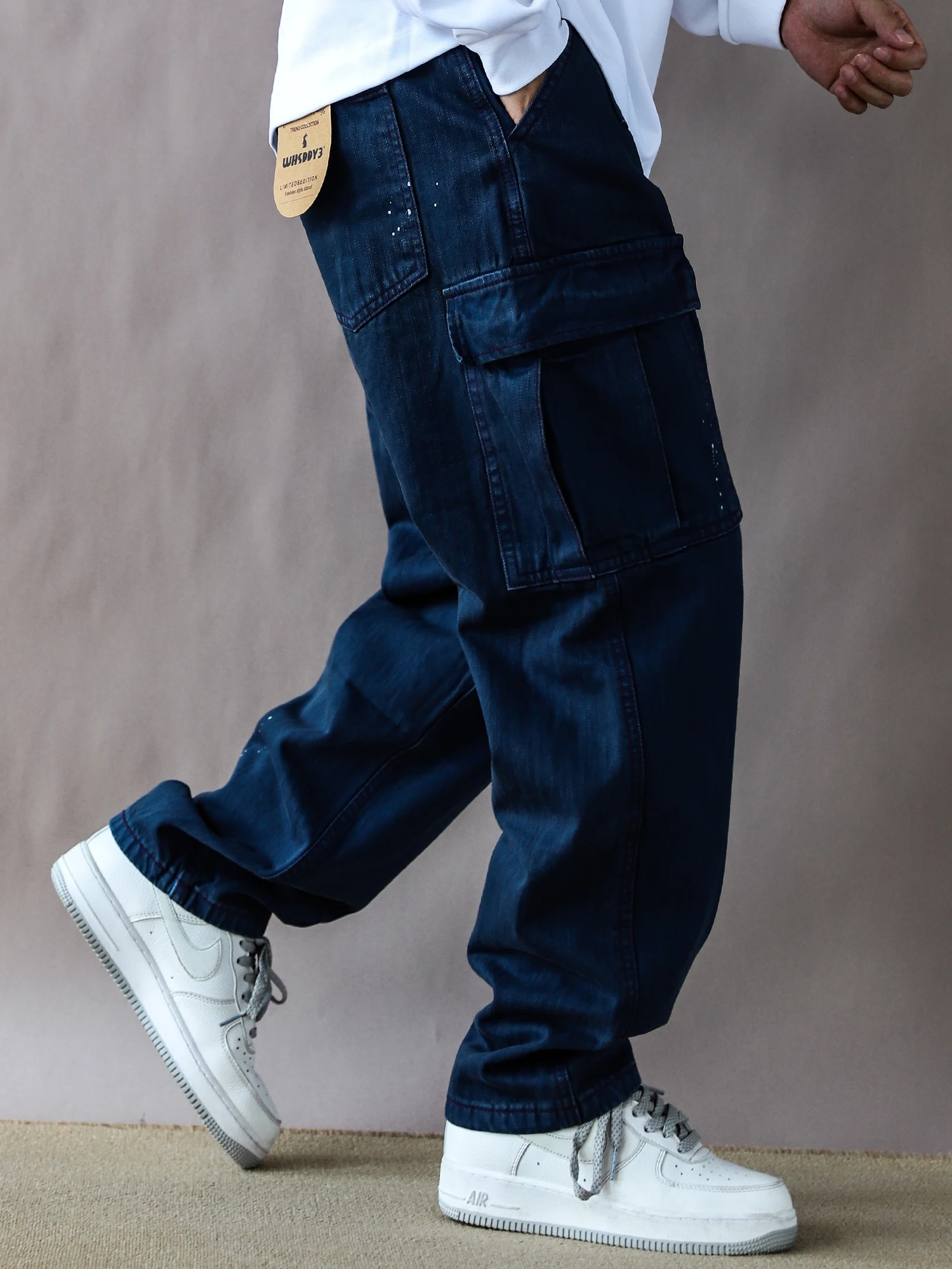 

American Sle Loose Casual Work Pants Men's Spring Autumn k Blue Heavyweight Wide Leg Jeans Straight Cut Loose Fit