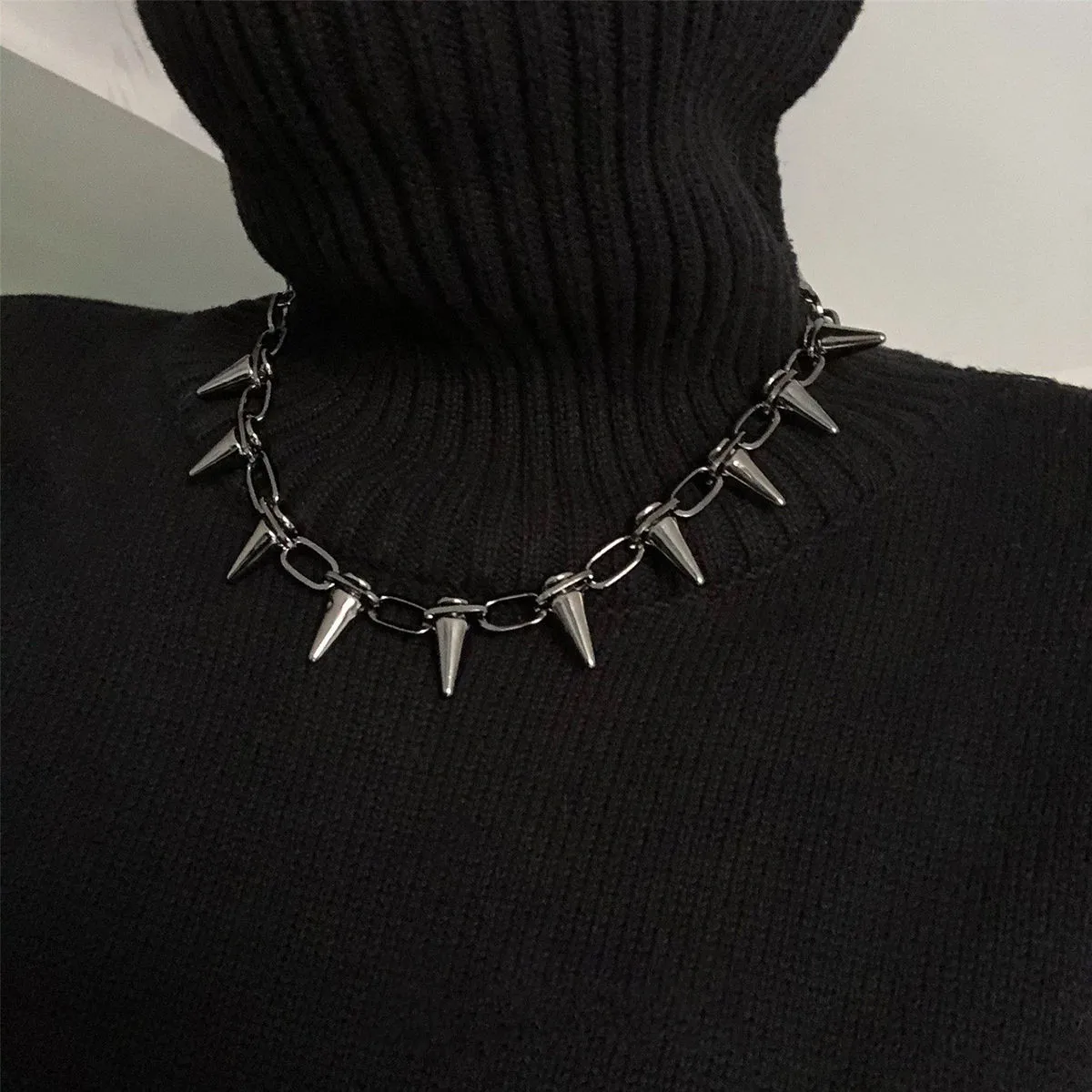 Hip-Hop Legierung Nieten Herrenkette Punk Metall Choker Neogoth Mode-Schmuck Trendige Accessoires
