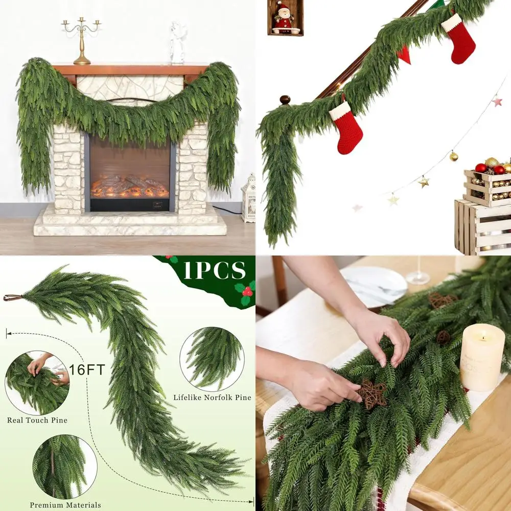 

16ft Artificial Green Pine Garland for Christmas Decor - Fireplace, Table, Window, Stairs, Mantel, Indoor Outdoor