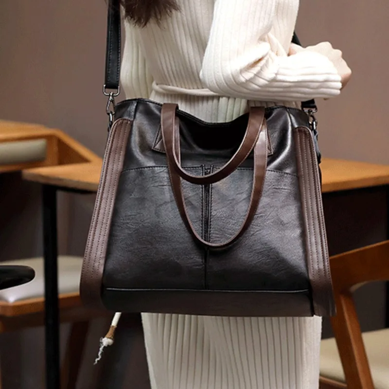 2023 New Fashion Casual Tote Bag Women Handbags Soft Leather Shoulder Bags Vintage Big Capacity Crossbody Hand Bag For Ladies