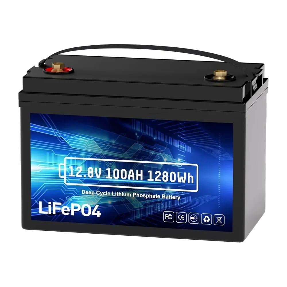 

12V 100Ah LiFePO4 Lithium Battery, Rechargeable Batteries Built-in 100A BMS, Perfect for Trolling Motors, Marine,, Customized