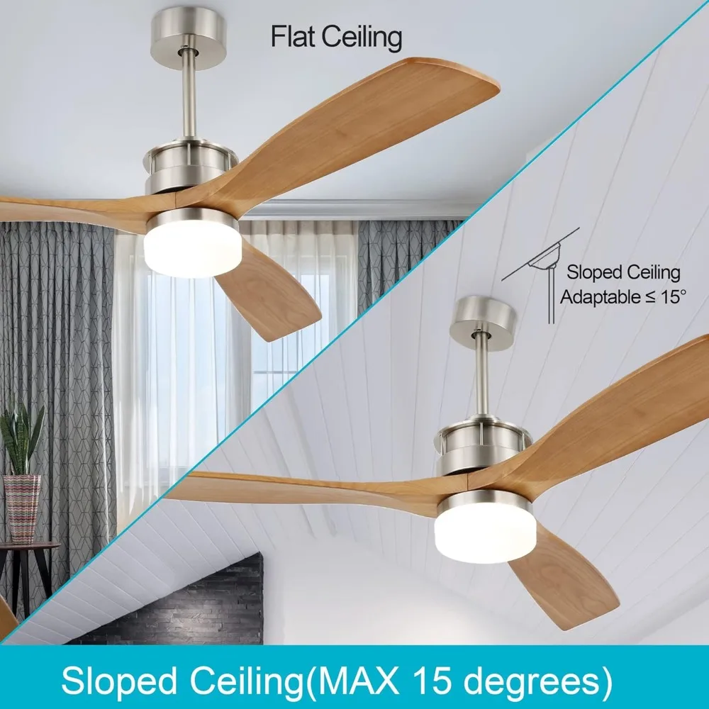 Ventilador de teto externo de 52 '' com luzes, ventilador de teto de madeira com luz e controle remoto para pátios cobertos, quarto, sala de estar
