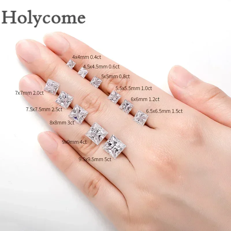 Holycome Princess Shape Moissanite Brilliant Cut D Color VVS1 Wholesale Gems Factory Direct Sale GRA Certificate Jewelry Making