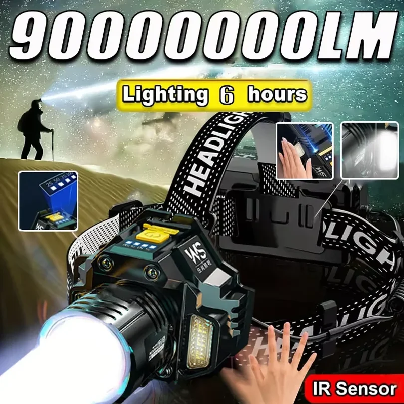 Powerful LED Headlamp Motion Sensor Headlight 1800 Rechargeable Head Flashlights High Power COB Head Lamp Fishing Headlight