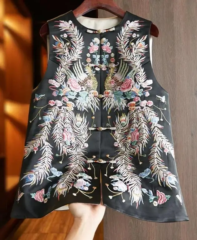 Women Chinese style retro jacquard buckle vest 2024 spring fashionable China-Chic embroidery vest jacket