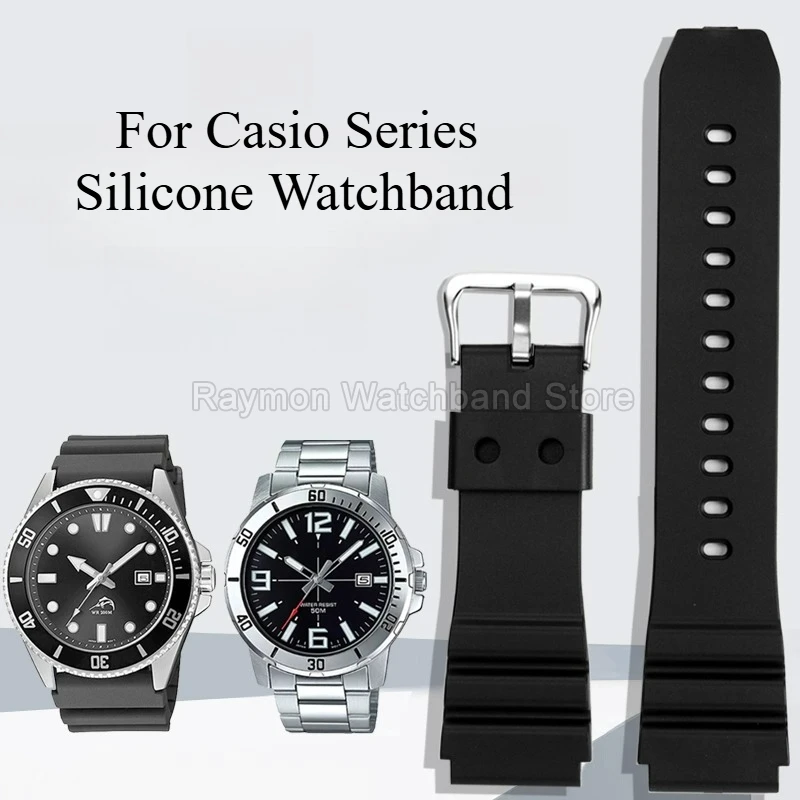 

Для Casio Swordfish Submariner Ocean Heart MDV-106 MTP-VD01 приятный для кожи гипоаллергенный силиконовый ремешок для часов выпуклый 22 мм черный
