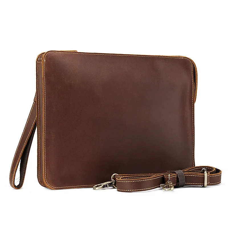 Men's genuine leather single shoulder bag, business envelope bag, crossbody bag, wild horse top-grain cowhide men's bag, iPad ba