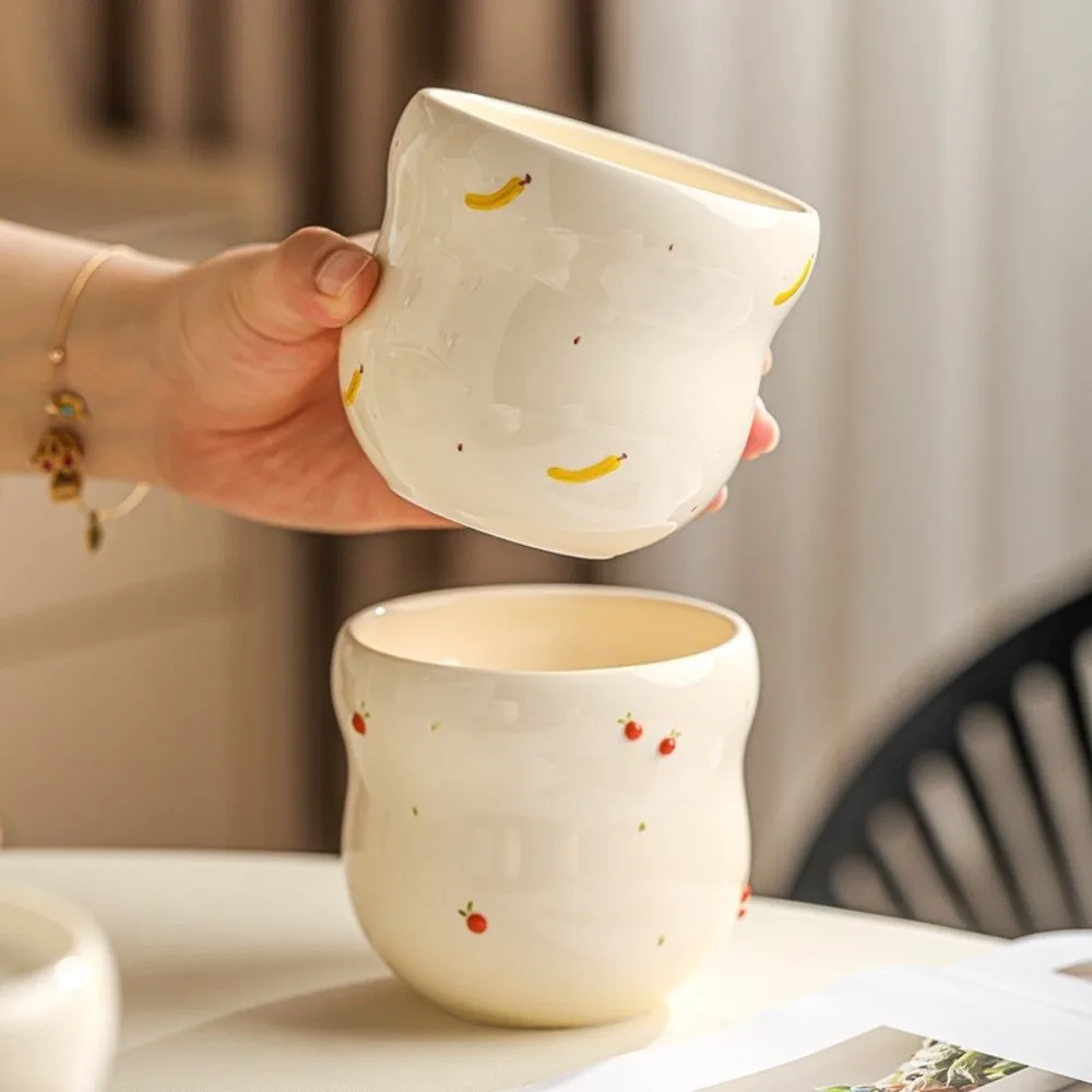 Creative Gourd-shaped Ceramic Mug Hand-painted Embossed Handheld Mug Sweet Cute Large-caliber Fruit Water Cup Office
